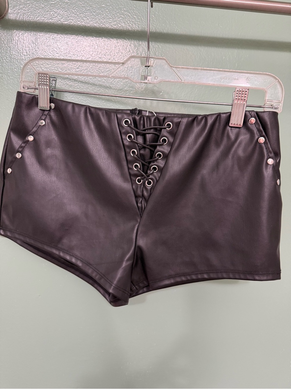 Missguided Black Faux Leather Lace-Up Shorts